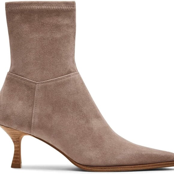 Women’s Taupe Faux Suede Kitten Heel Ankle Boots with Side Zipper - Picture 1 of 6